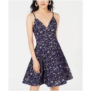 Sequin Hearts Junior Women's Navy Blue Lace Sequined Dress